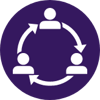 Purple icon showing three people in a circle and a clockwise arrow