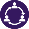Purple icon showing three engaged employees Purple icon showing three engaged employees