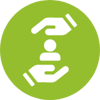 Green icon showing employee support Green icon showing employee support