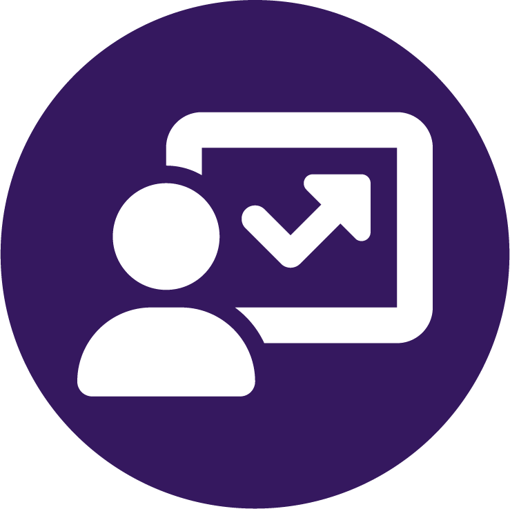 Purple icon with a chart showing decreased absenteeism