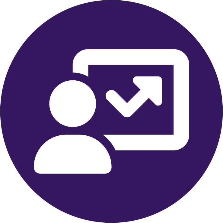 Purple icon with a chart showing decreased absenteeism