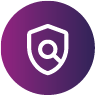 Purple and white search icon inside a shield