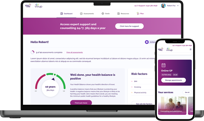 Your Care Plus health management platforms displayed on laptop and mobile 