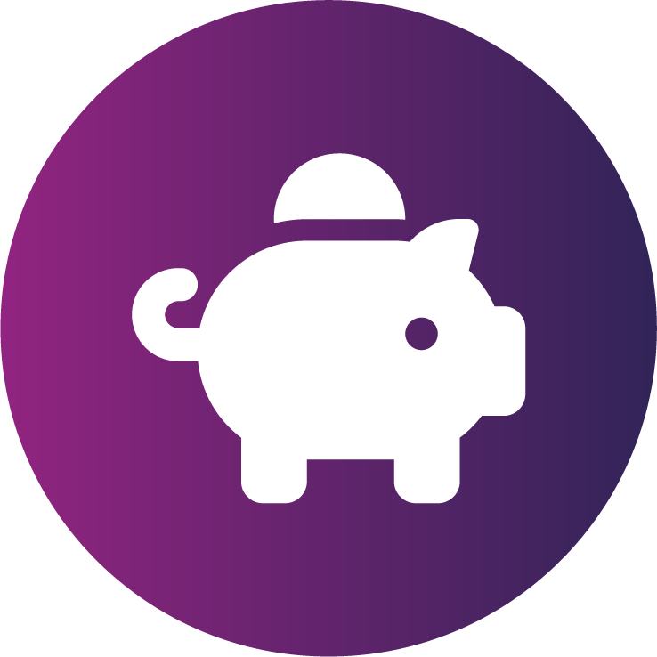 Purple icon of a piggybank