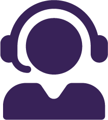Purple customer service icon on a white background