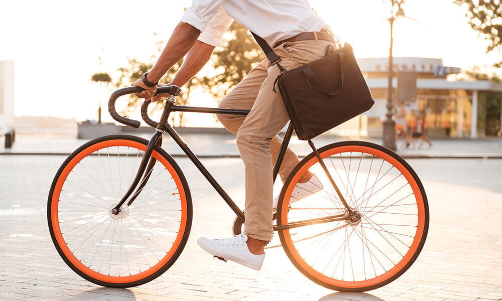 Riding bike street orange tires