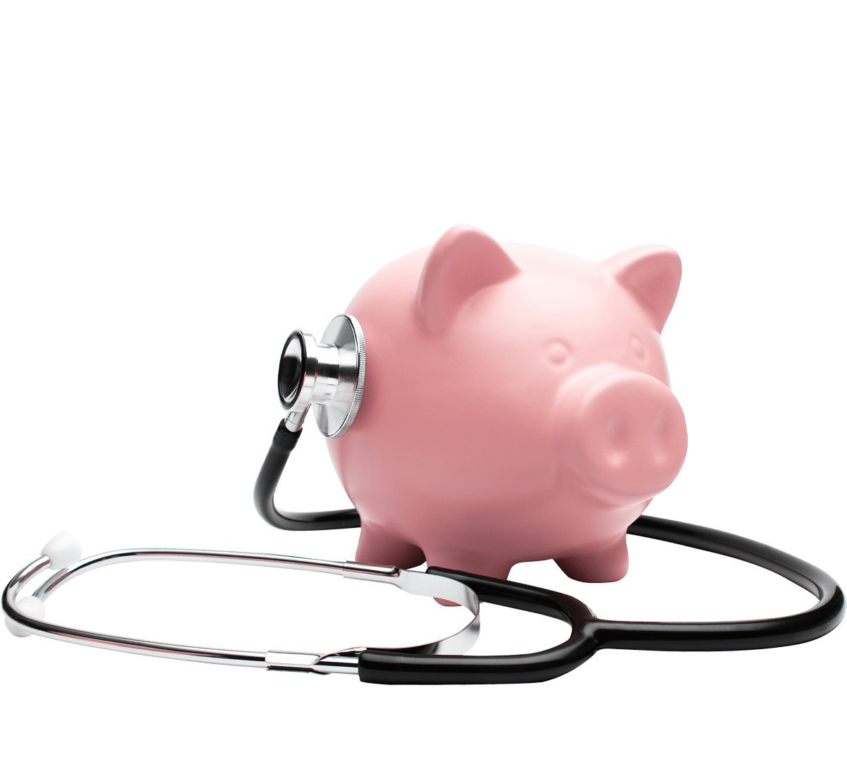Pink piggybank with a stethoscope